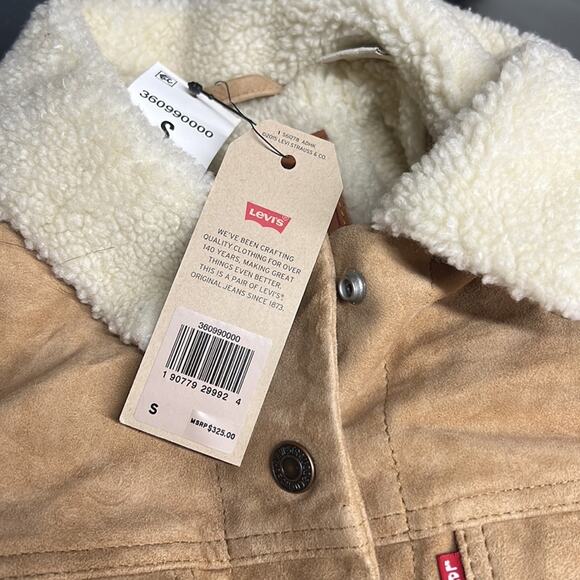 NEW NWT Small S Levi's Dijon Jacket & Coats Suede Sherpa Fur Lined Trucker - Picture 12 of 15